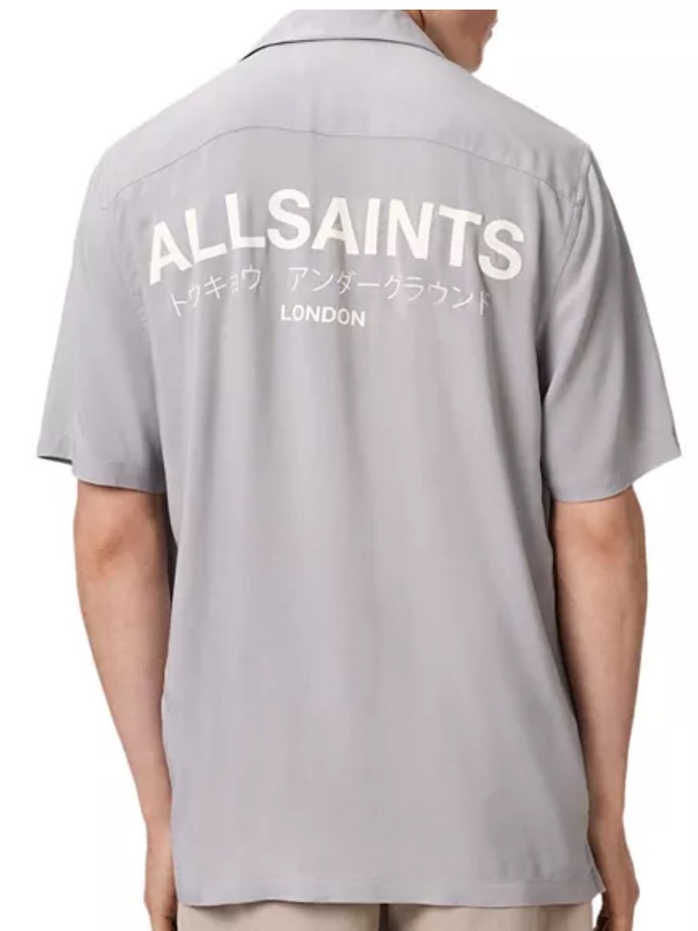 NWT ✨All Saints Light Grey Underground  Short-Sleeve Button-Down w/ Back Logo-L